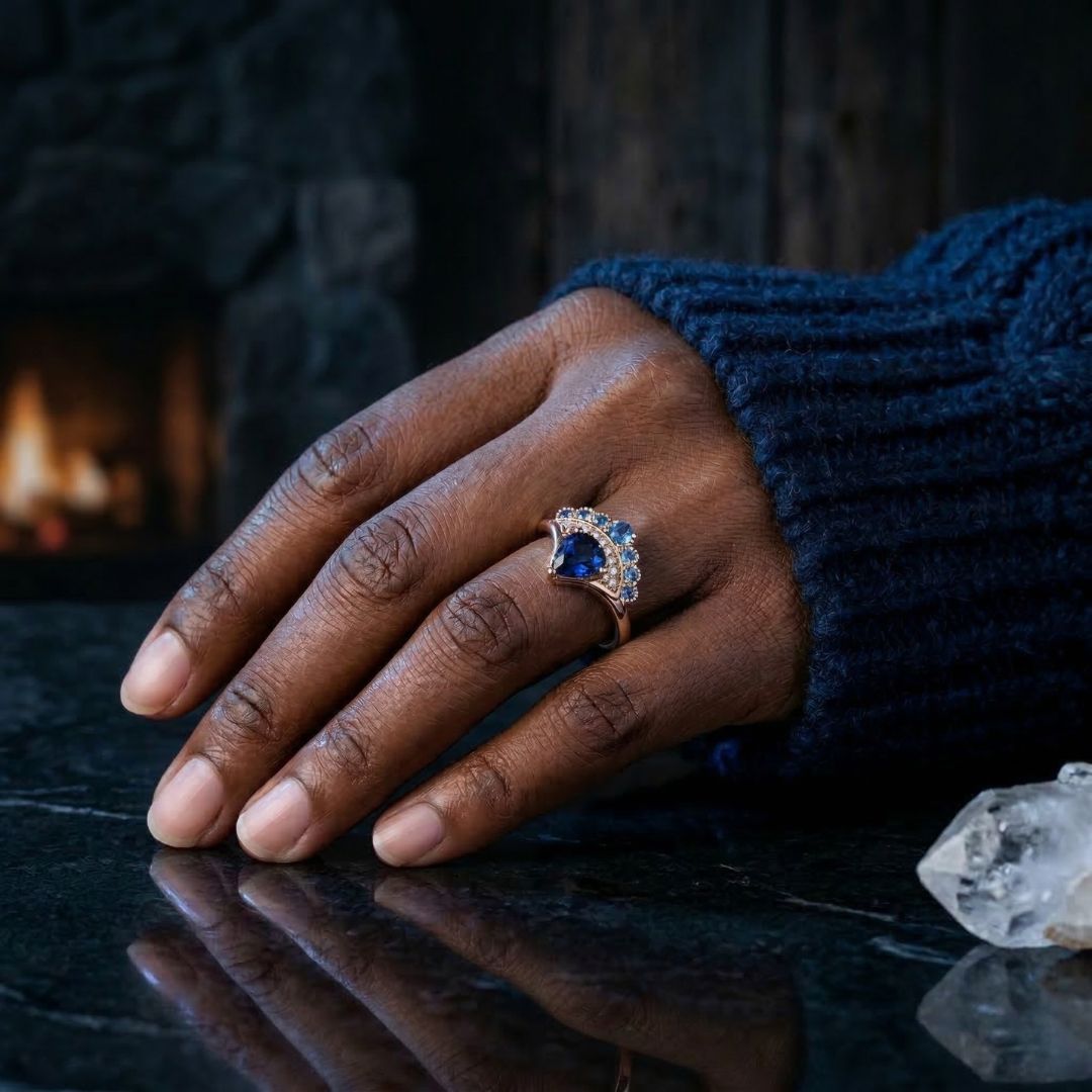 Blue Ember Crown Ring