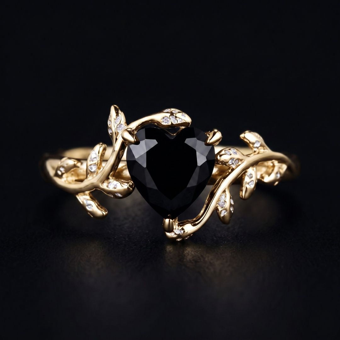 Dark Leaf Heart Ring