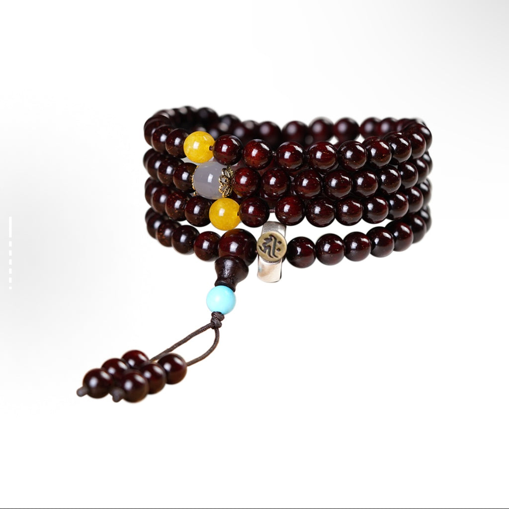 Natural Rosewood 108 Mala Beads Bracelet, Meditation Yoga Wrap Jewelry for Men & Women