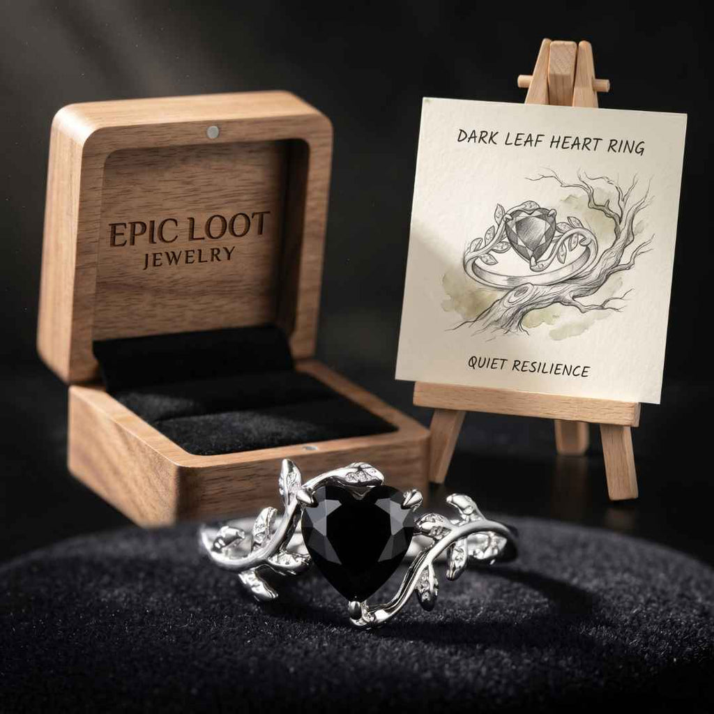 Dark Leaf Heart Ring