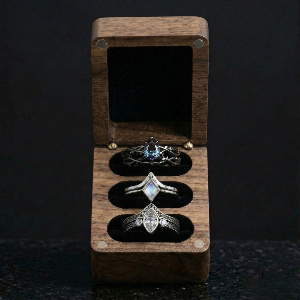 3 Slot Ring Wooden Box
