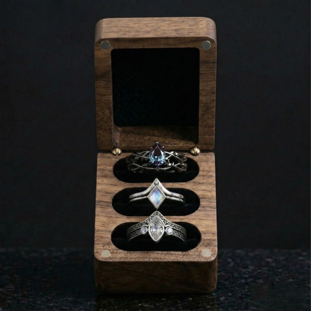 3 Slot Ring Wooden Box